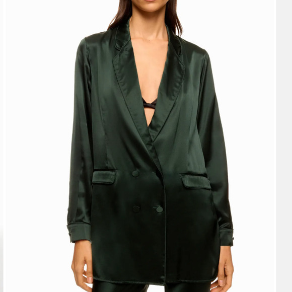 Silk Laundry Dark Green Silk Oversized Blazer XL Boxy Unstructured Designer $345 - Picture 4 of 13